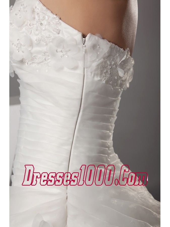 Hand Made Flowers Strapless Court Train Wedding Dress