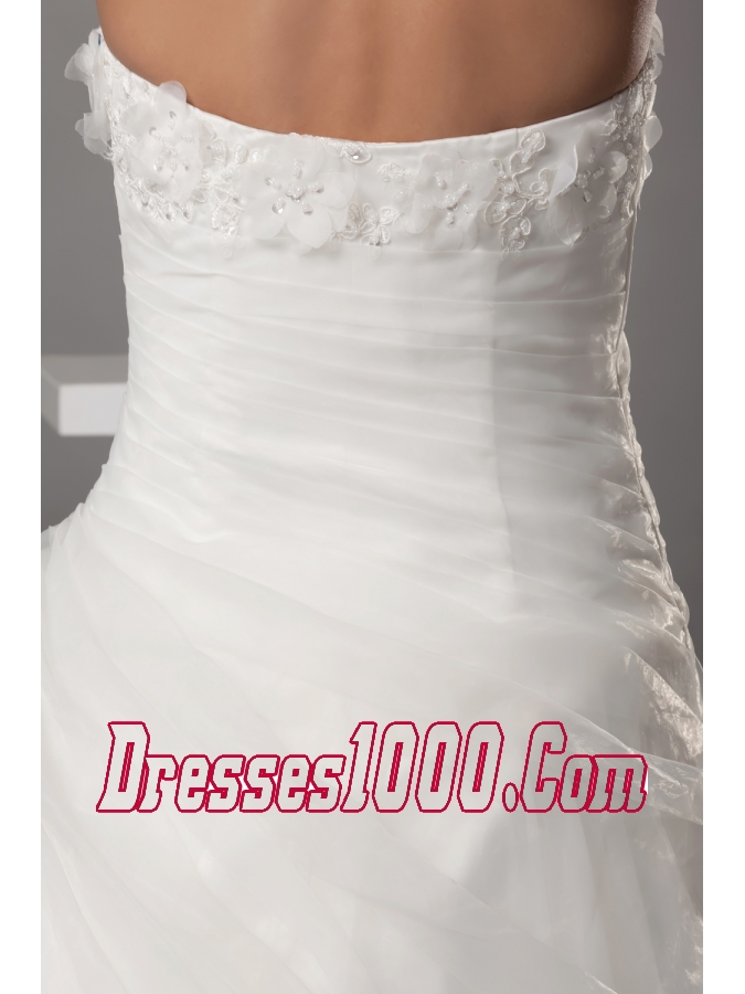 Hand Made Flowers Strapless Court Train Wedding Dress