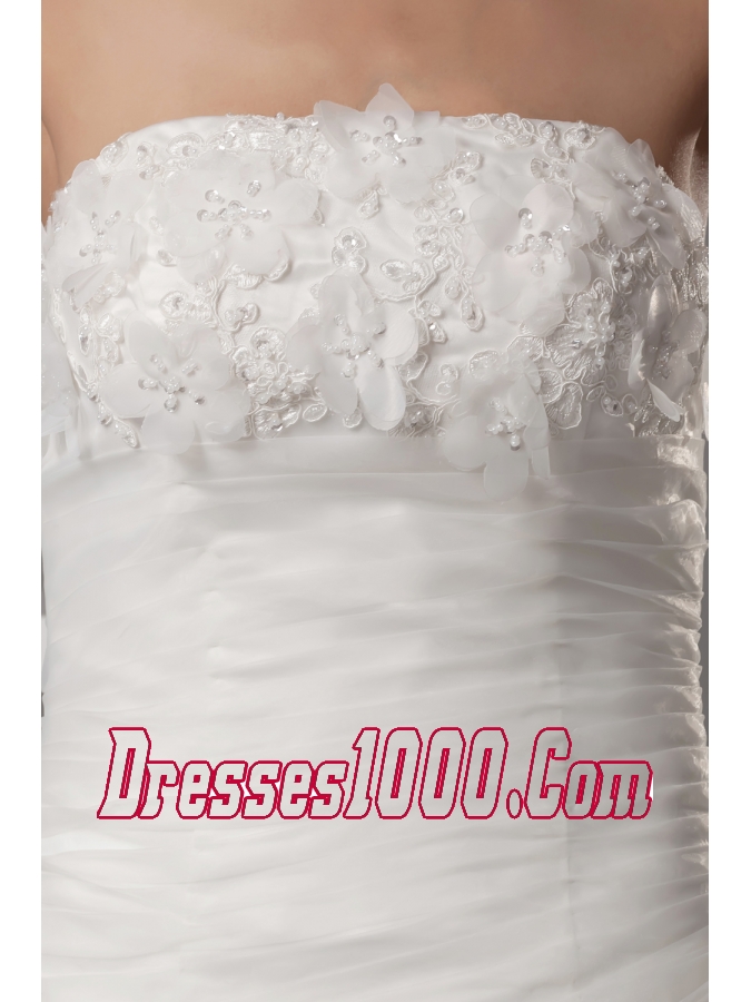 Hand Made Flowers Strapless Court Train Wedding Dress