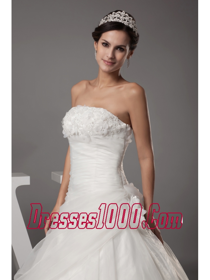 Hand Made Flowers Strapless Court Train Wedding Dress