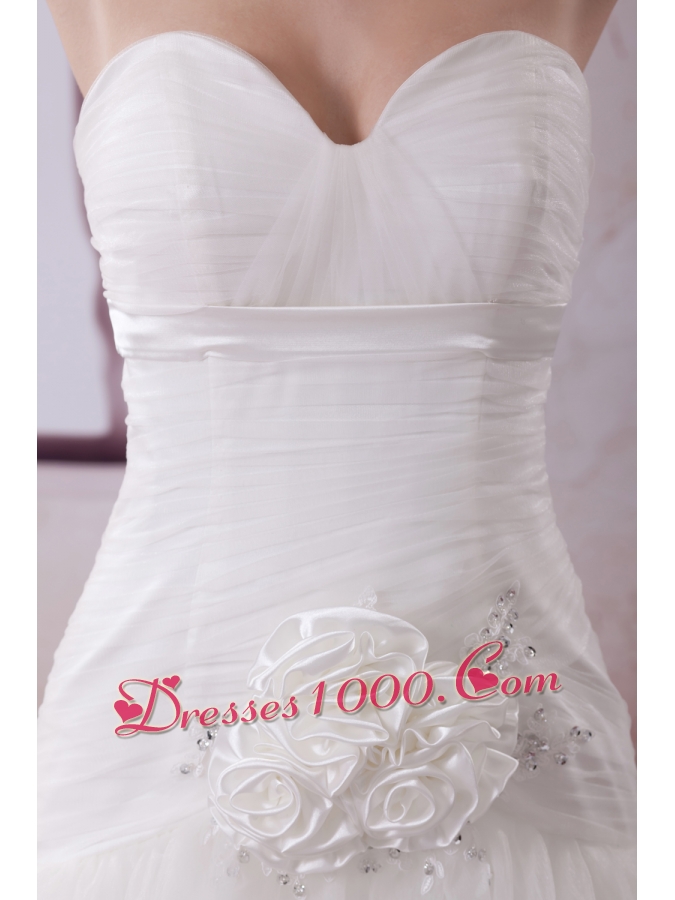 Handle Made Flower A-Line Court Train Sweetheart Wedding Dress