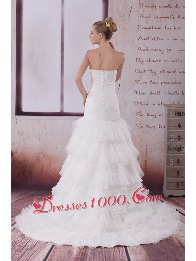 Handle Made Flower A-Line Court Train Sweetheart Wedding Dress