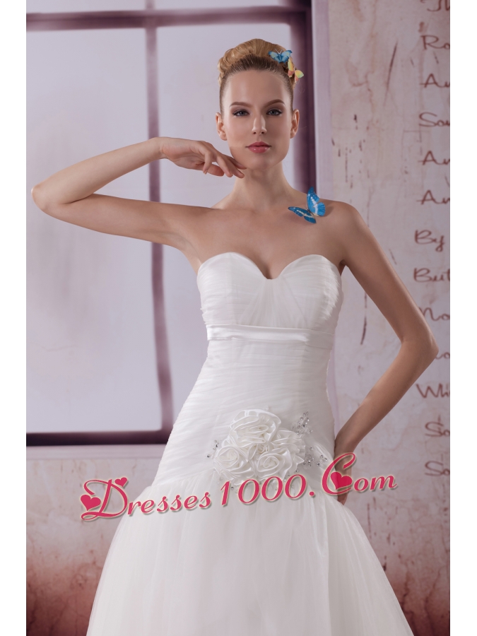 Handle Made Flower A-Line Court Train Sweetheart Wedding Dress
