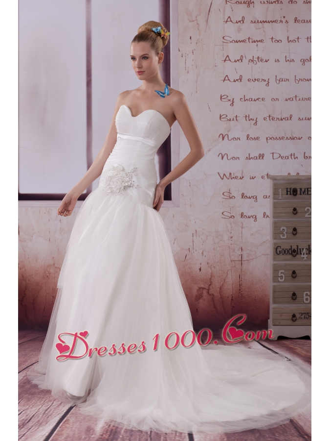 Handle Made Flower A-Line Court Train Sweetheart Wedding Dress