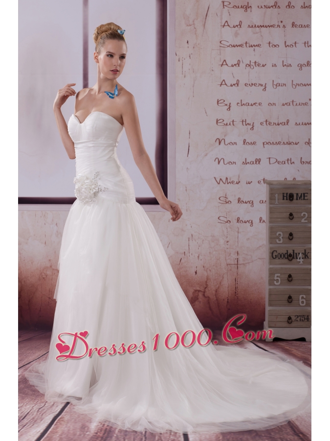 Handle Made Flower A-Line Court Train Sweetheart Wedding Dress