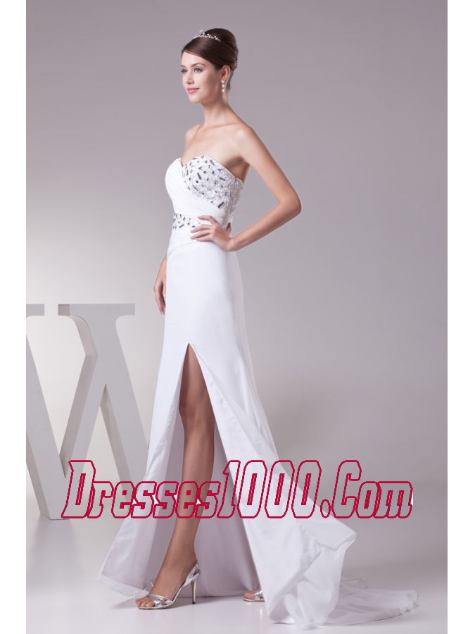 High Slit Fashionable Beaded Sweetheart Empire Prom Dress