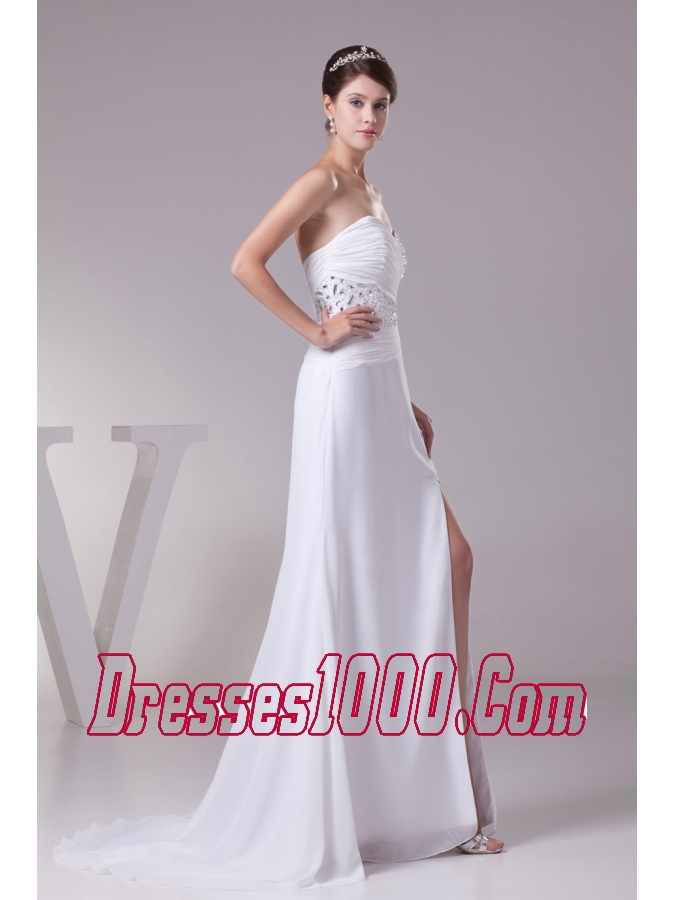 High Slit Fashionable Beaded Sweetheart Empire Prom Dress
