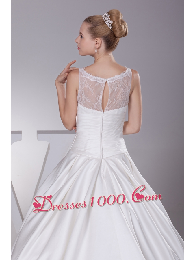 Lace A-Line Scoop Court Train Wedding Dress