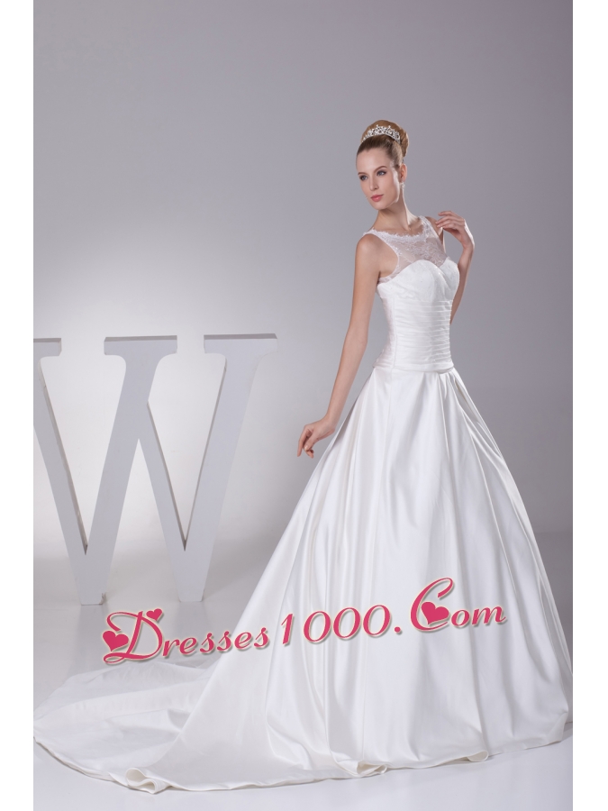 Lace A-Line Scoop Court Train Wedding Dress