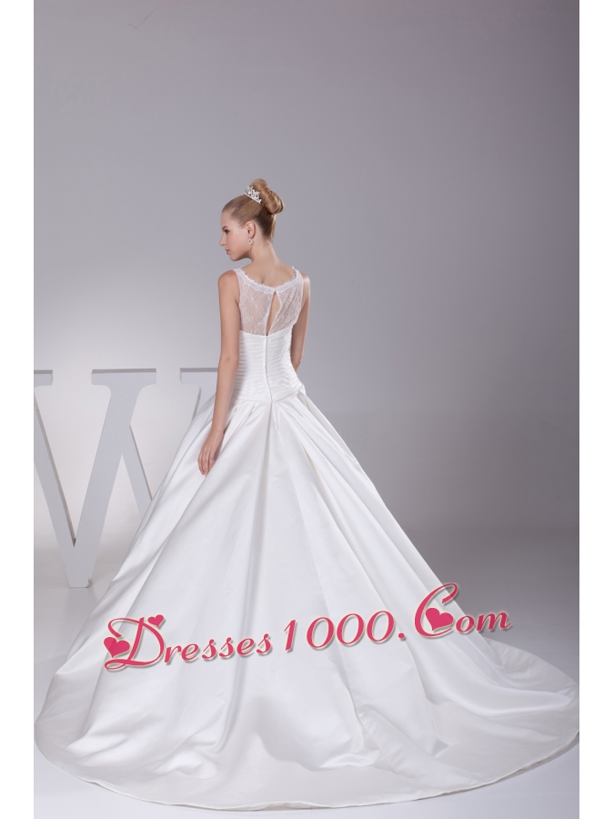 Lace A-Line Scoop Court Train Wedding Dress