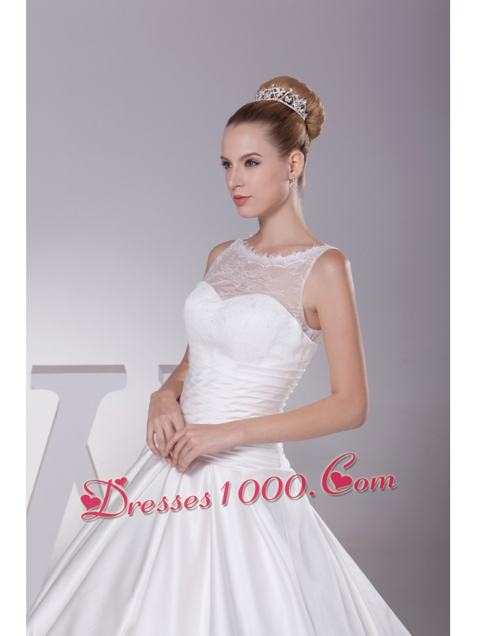 Lace A-Line Scoop Court Train Wedding Dress