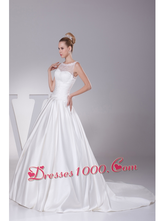 Lace A-Line Scoop Court Train Wedding Dress