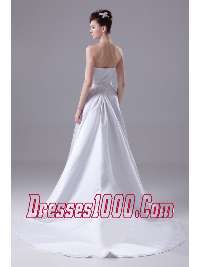 Lace and Beading Sweetheart Watteau Train Wedding Dress