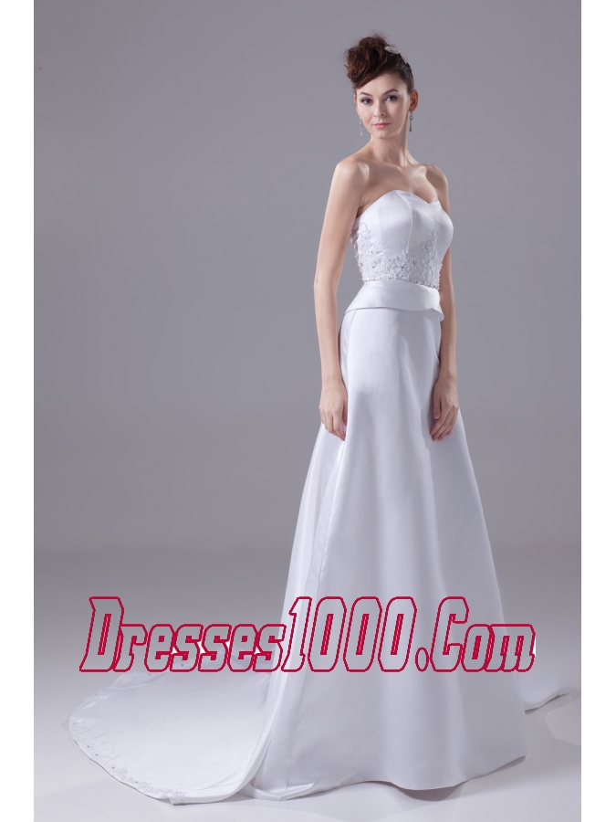 Lace and Beading Sweetheart Watteau Train Wedding Dress