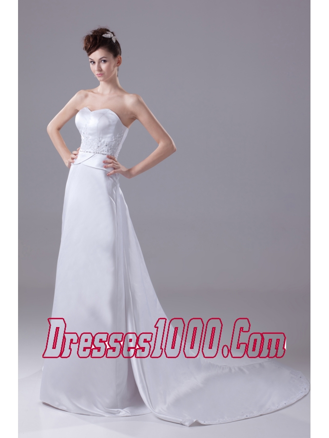 Lace and Beading Sweetheart Watteau Train Wedding Dress