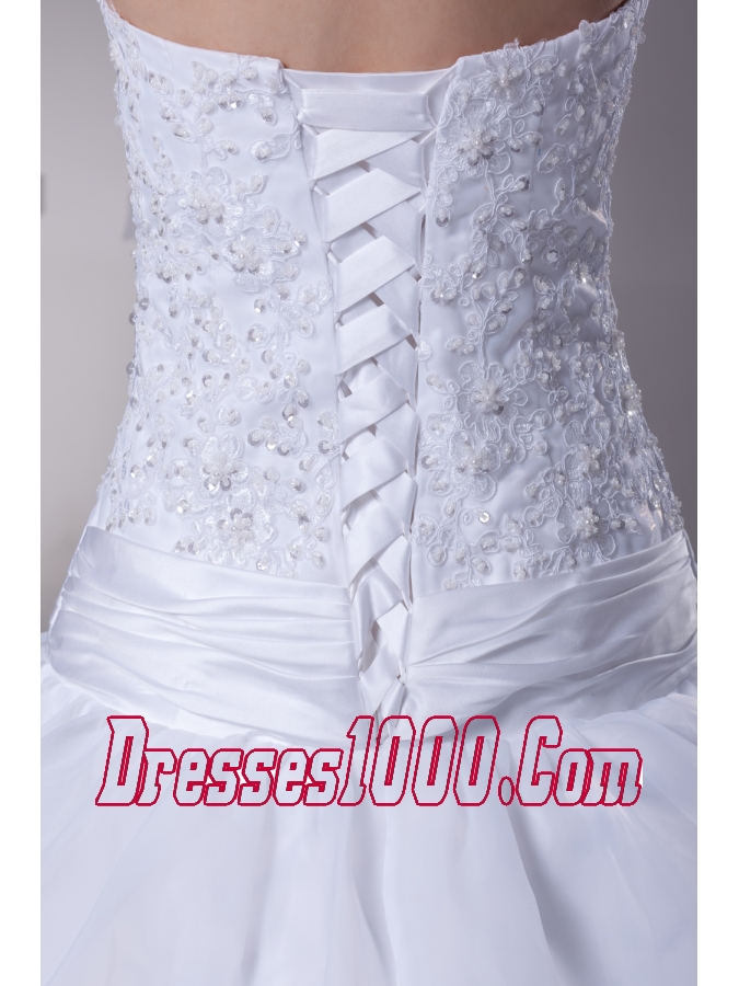 Lace and Pick Up Strapless Court Train A-Line Wedding Dress