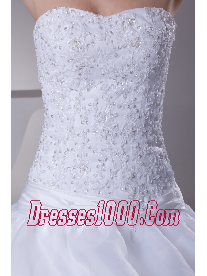 Lace and Pick Up Strapless Court Train A-Line Wedding Dress