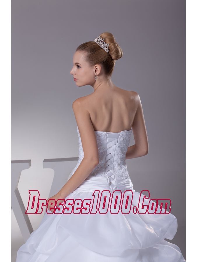 Lace and Pick Up Strapless Court Train A-Line Wedding Dress