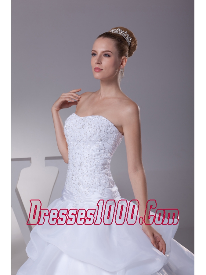 Lace and Pick Up Strapless Court Train A-Line Wedding Dress