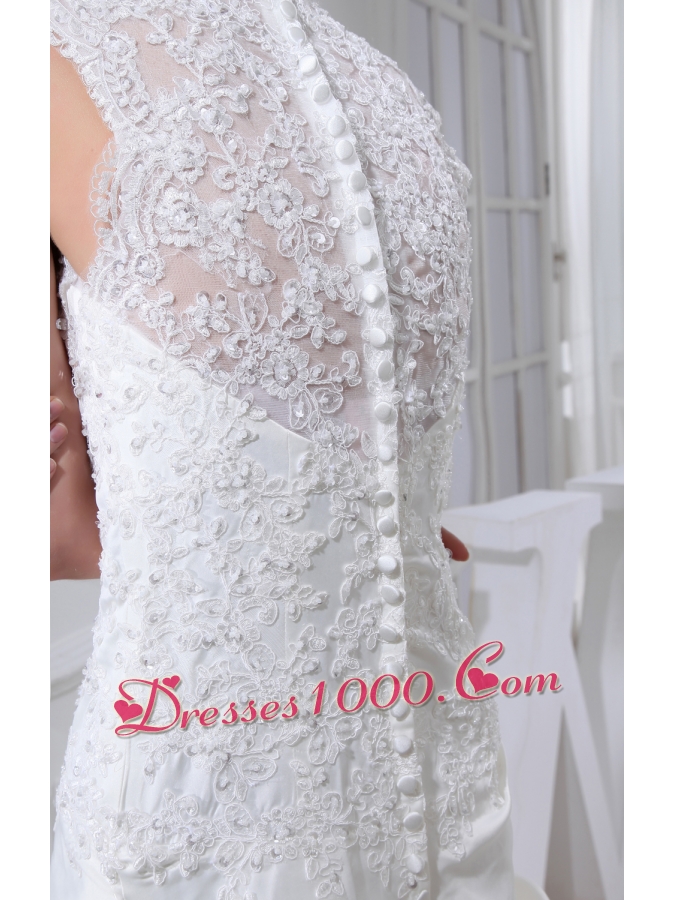Lace Pick-ups V-neck Mermaid Chapel Train Wedding Dress