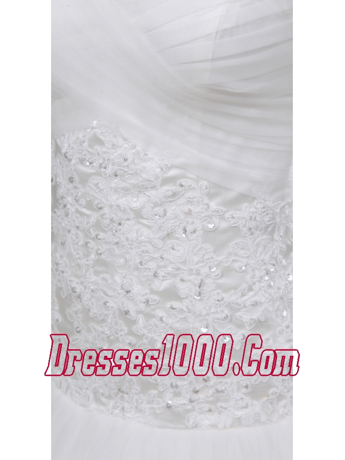 Lace Ruching Sweetheart A-line Chapel Train Wedding Dress