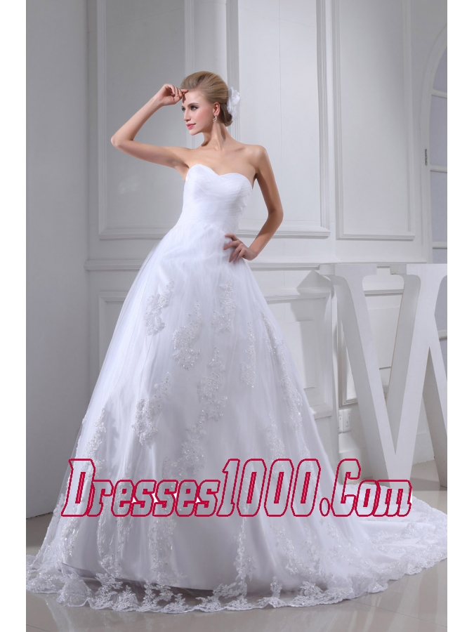 Lace With Beading Ball Gown Sweetheart Chapel Train Wedding Dress