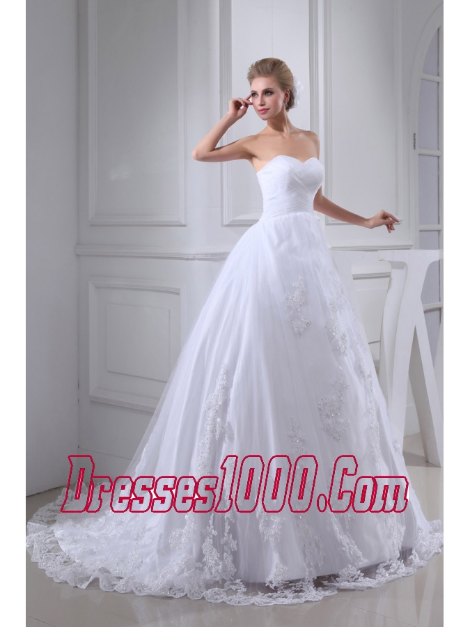 Lace With Beading Ball Gown Sweetheart Chapel Train Wedding Dress