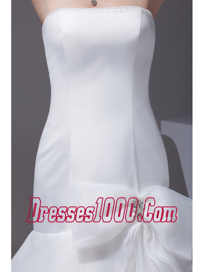 Mermaid Bow Beading Strapless Court Train Wedding Dress