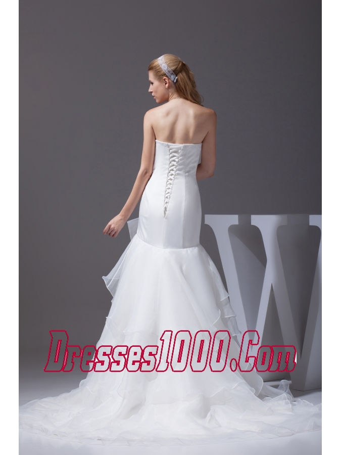 Mermaid Bow Beading Strapless Court Train Wedding Dress