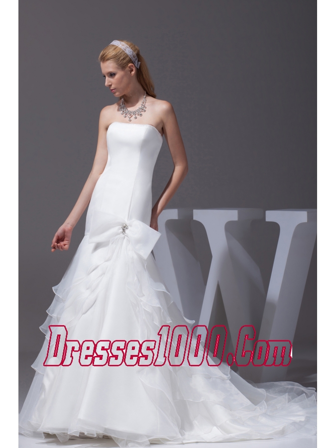 Mermaid Bow Beading Strapless Court Train Wedding Dress