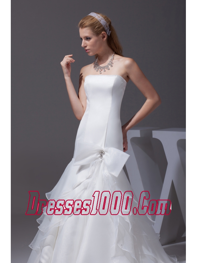 Mermaid Bow Beading Strapless Court Train Wedding Dress