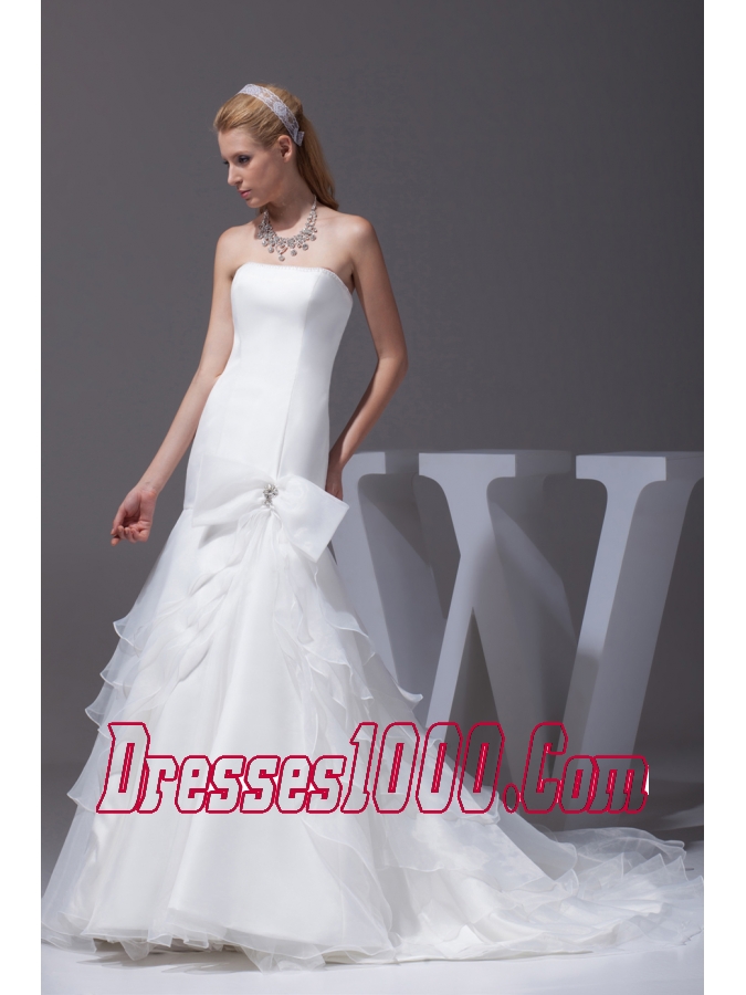 Mermaid Bow Beading Strapless Court Train Wedding Dress