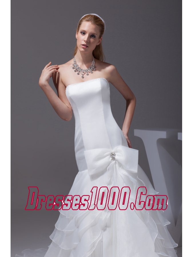 Mermaid Bow Beading Strapless Court Train Wedding Dress