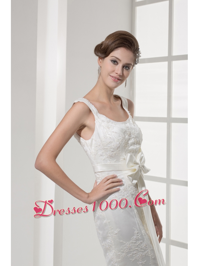 Mermaid Bowknot Square Neck Court Train Wedding Dress