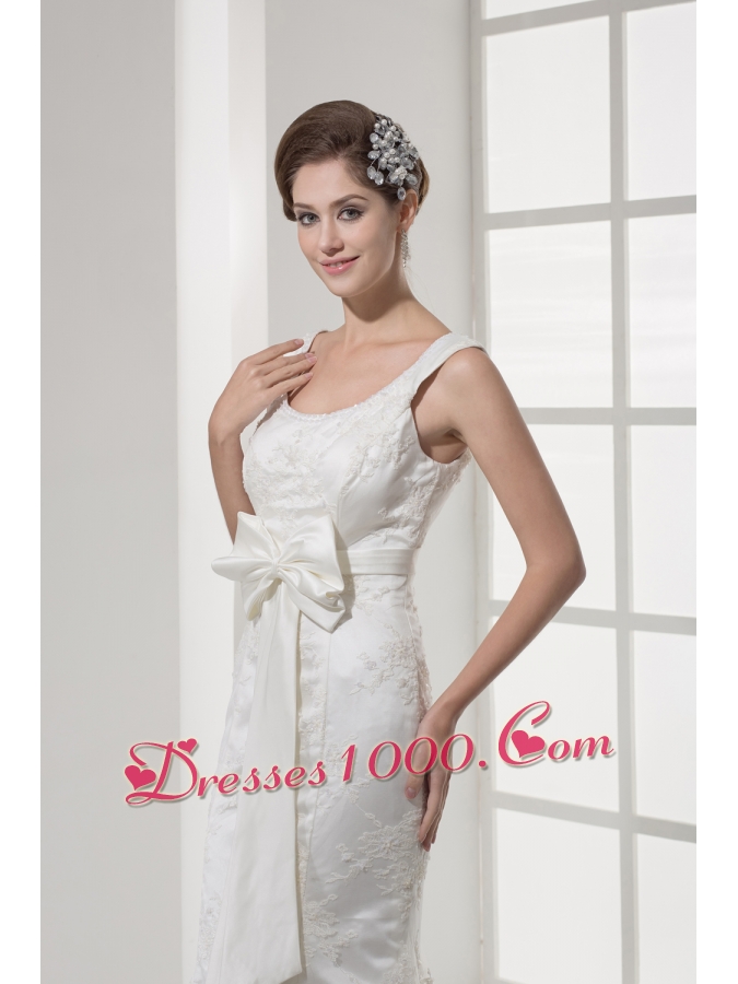 Mermaid Bowknot Square Neck Court Train Wedding Dress