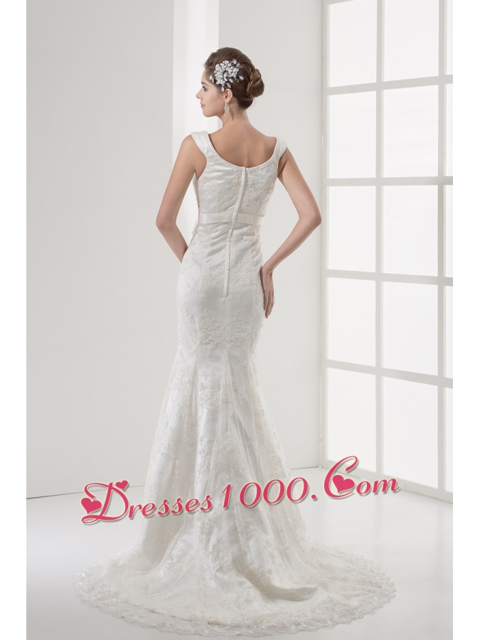 Mermaid Bowknot Square Neck Court Train Wedding Dress