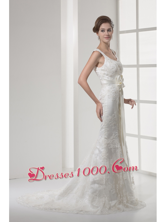 Mermaid Bowknot Square Neck Court Train Wedding Dress