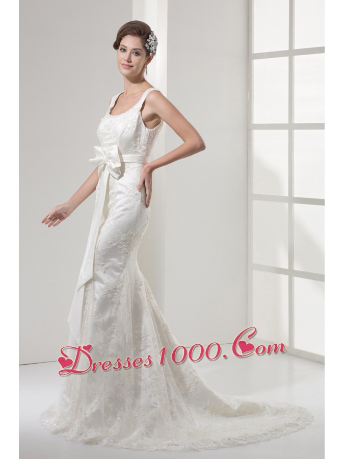 Mermaid Bowknot Square Neck Court Train Wedding Dress