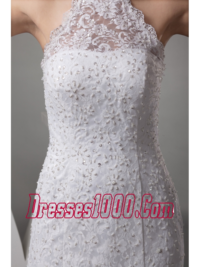 Mermaid Halter Top Lace Court Train Wedding Dress