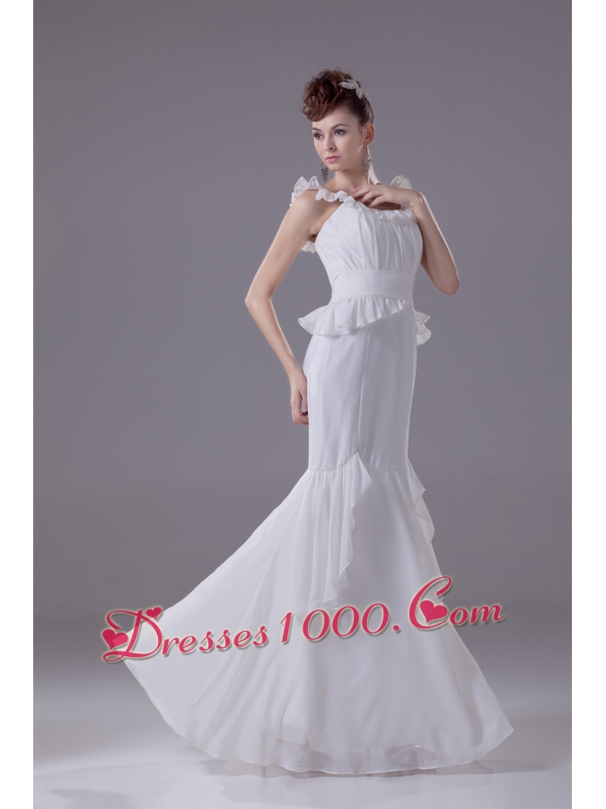 Mermaid Scoop Chiffon Ruching Wedding Dress