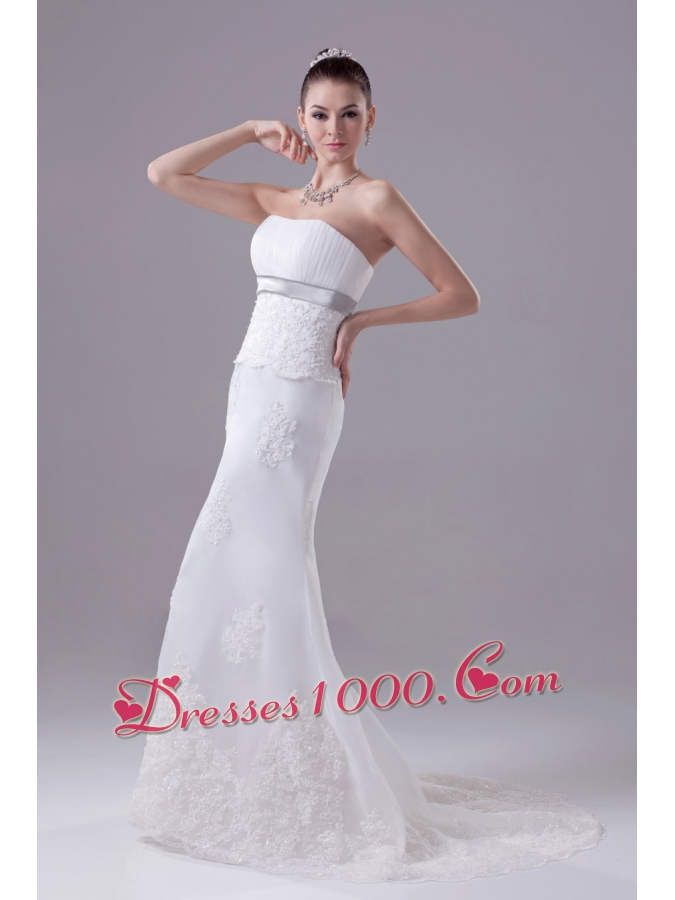 Mermaid Strapless Hottest Wedding Dress With Brush Train