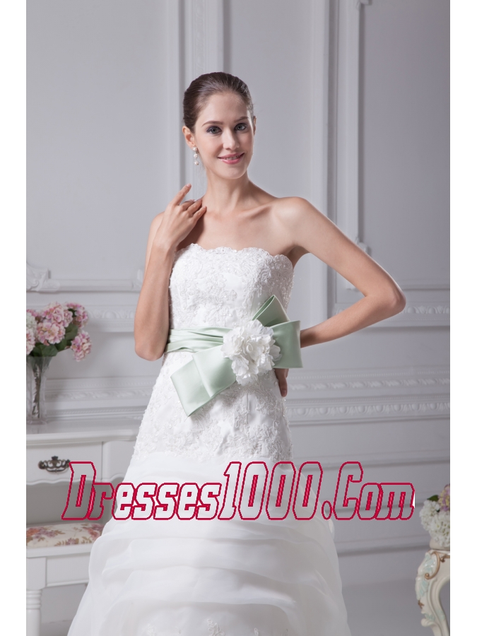 Mermaid Strapless Lace Chapel Train Wedding Dress with Fitted