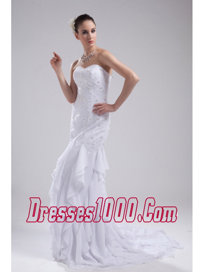 Mermaid Sweetheart Embroidery Ruffles Wedding Dress