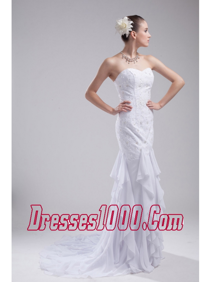 Mermaid Sweetheart Embroidery Ruffles Wedding Dress