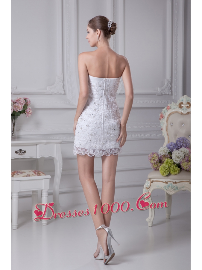 Mini-length Lace Strapless Column Wedding Dress