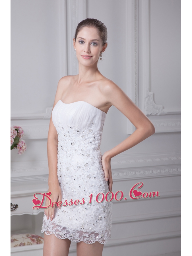 Mini-length Lace Strapless Column Wedding Dress