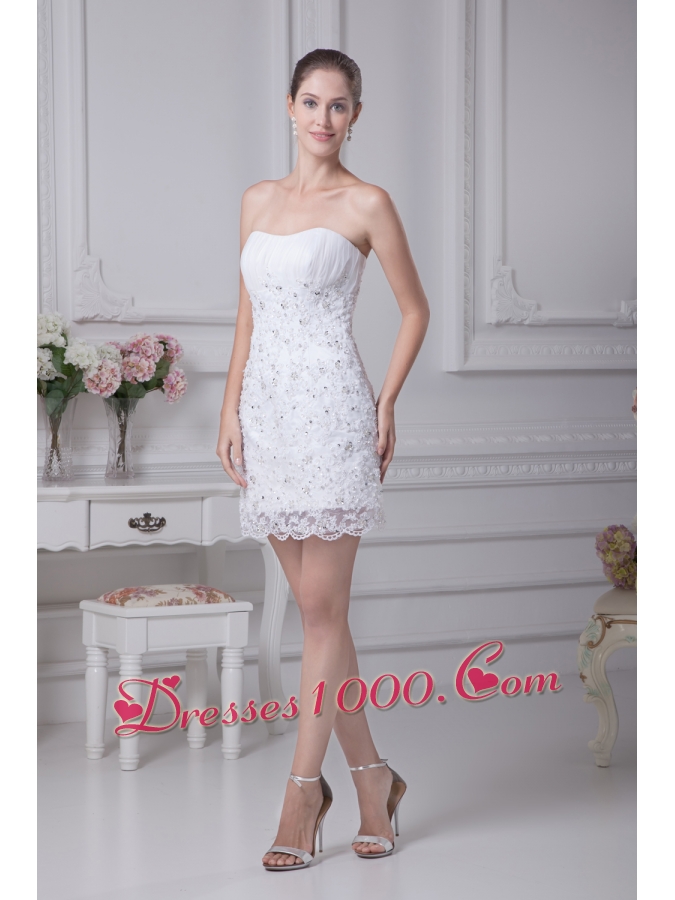 Mini-length Lace Strapless Column Wedding Dress