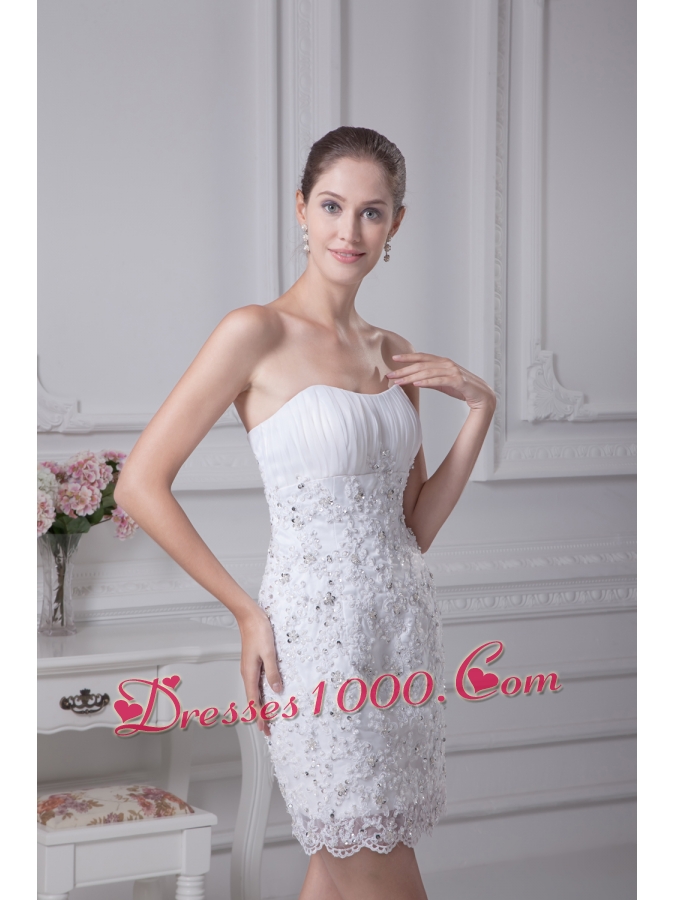 Mini-length Lace Strapless Column Wedding Dress