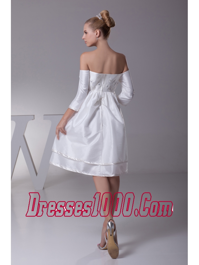 Off The Shoulder 3/4 Sleeves Knee-length Wedding Dress