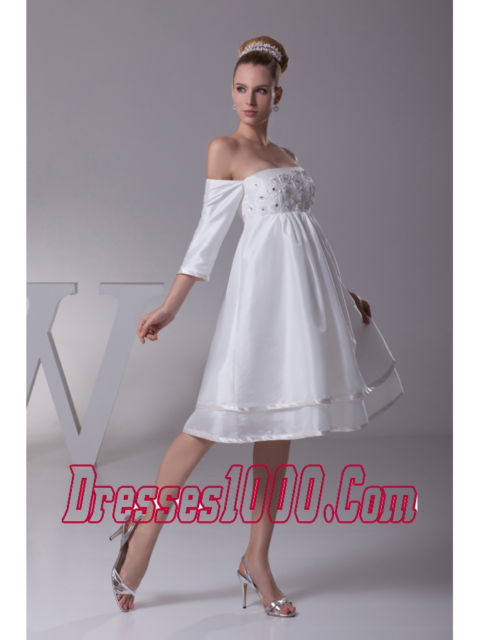 Off The Shoulder 3/4 Sleeves Knee-length Wedding Dress